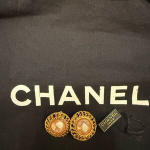 CHANEL Gold and Cream Button Earrings